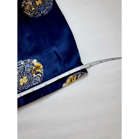 Silk Wide Leg Pants Women's XL Navy Gold Dragon Luxury Loungewear Chinoiserie - Picture 12 of 15